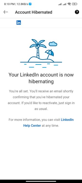 how to delete linkedin account- hibernate complete