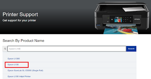 Tapez Epson L130 dans le champ de recherche