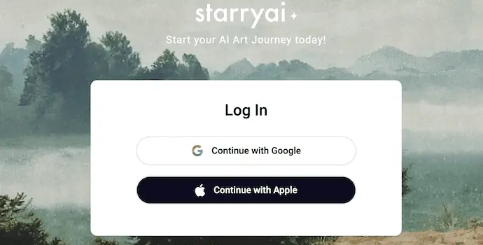 Pagina di accesso di StarryAI