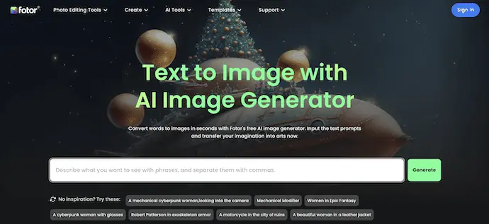 Fotor AI Image Generator الصفحة الرئيسية