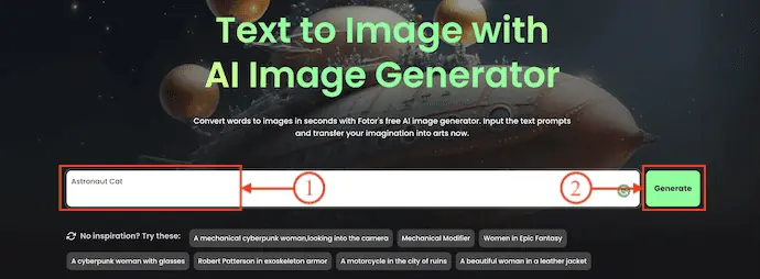 Descrivi l'immagine nel generatore di immagini Fotor AI