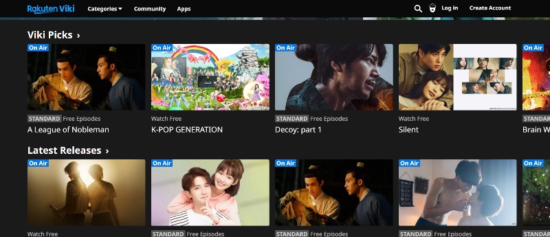 image showing viki website home screen