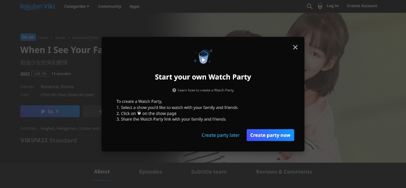 image showing watch party feature on viki website