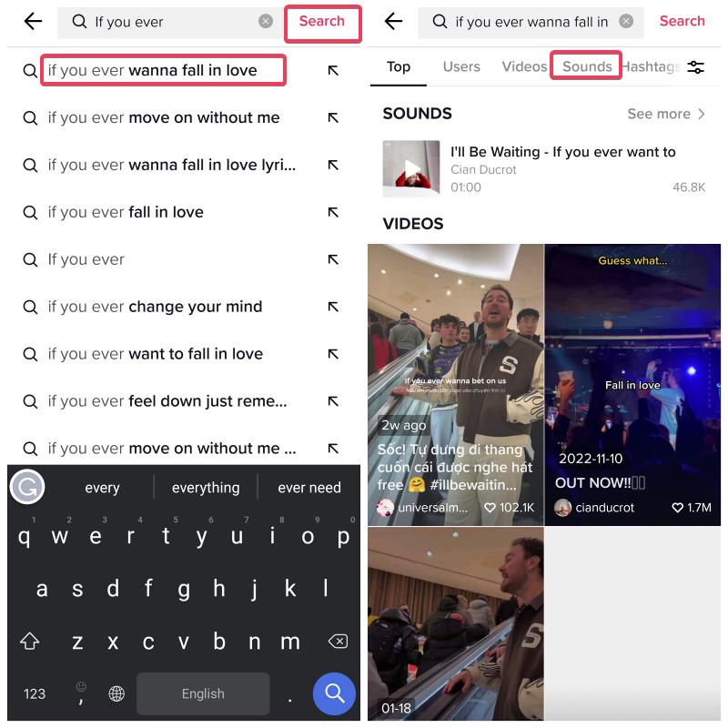 find songs on tiktok with search