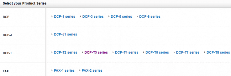 recherchez et cliquez sur la série DCP-T3 pour continuer