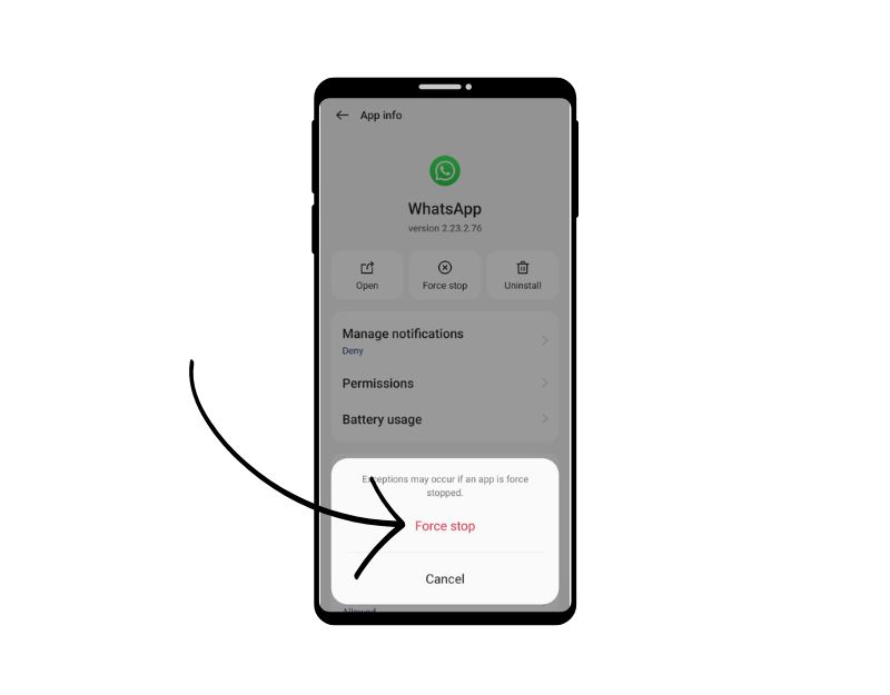 whatsapp force stop