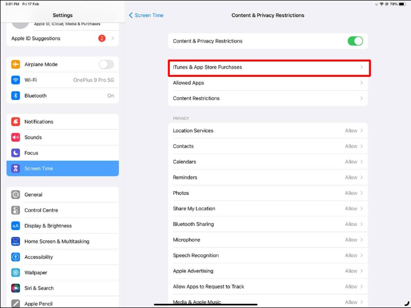 image showing ipad screentime settings