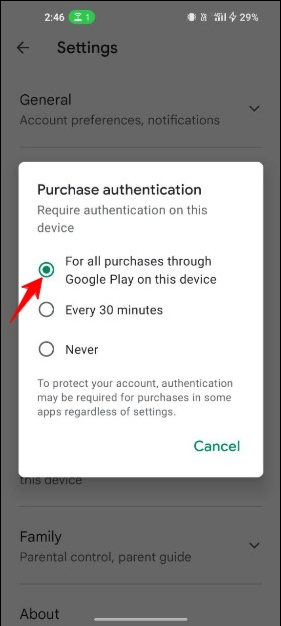 image showing purchase authentication on google playstore