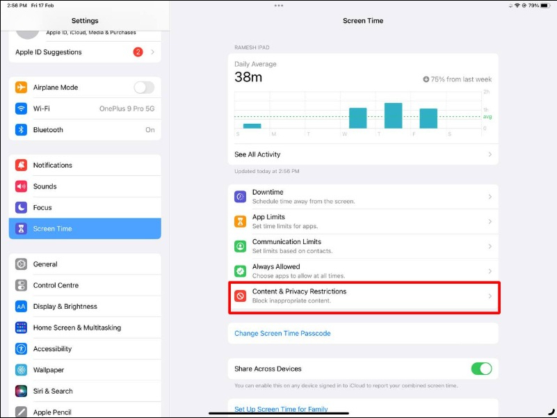 image showing ipad screentime settings