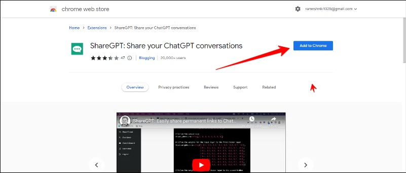 image showing sharegpt chrome extension