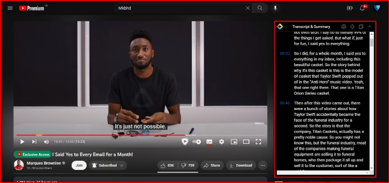 image showing youtube transcribe feature