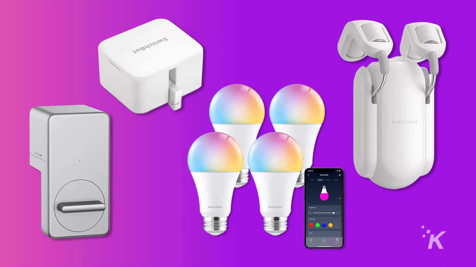 produtos switchbot em fundo roxo