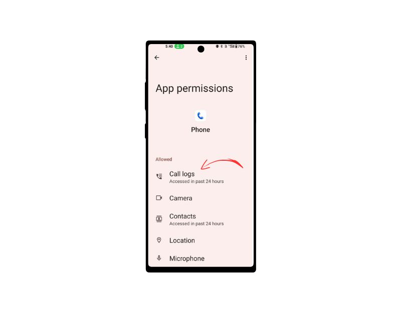 image showing android phone app call log permission