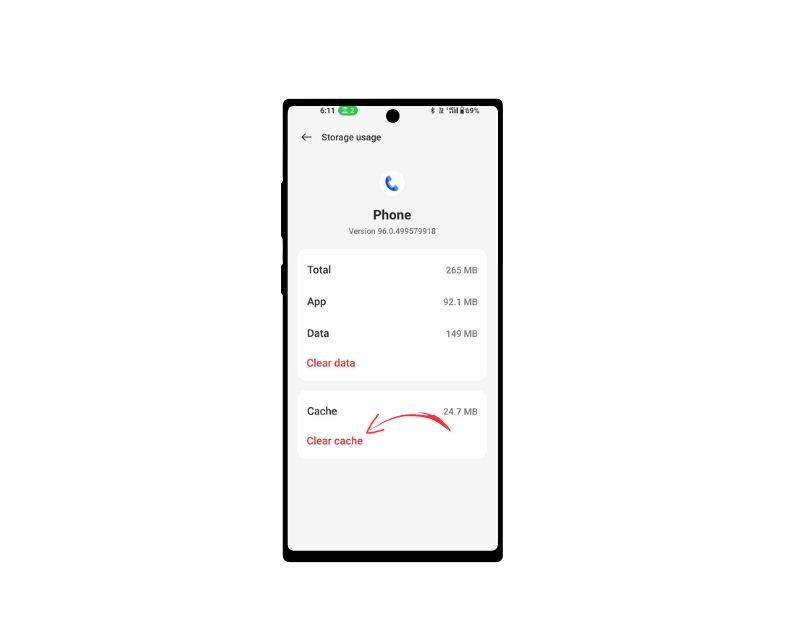 image showing phone app clear cache