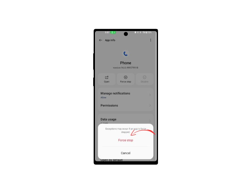 image showing phone app force stop