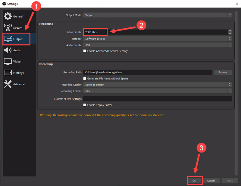 Choose a lower bitrate from the video bitrate in obs