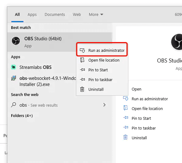 OBS Studio Run as administrator