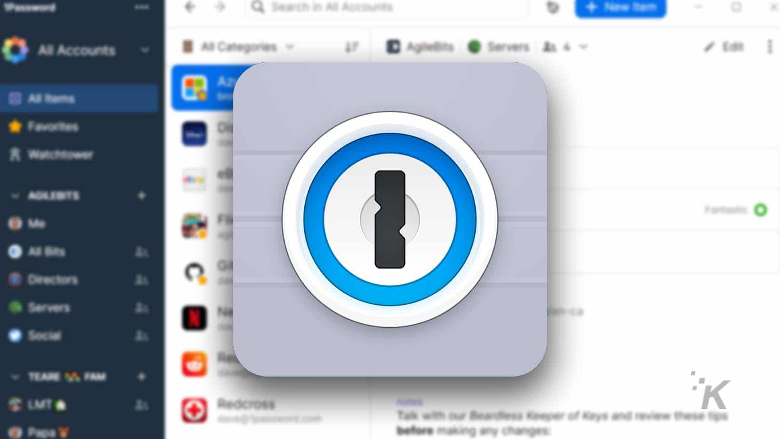 icona del logo 1password e sfondo sfocato