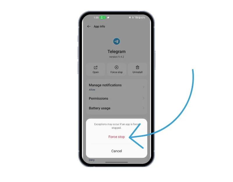 image showing telegram force stop app
