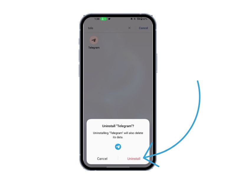 image showing telegram app uninstall