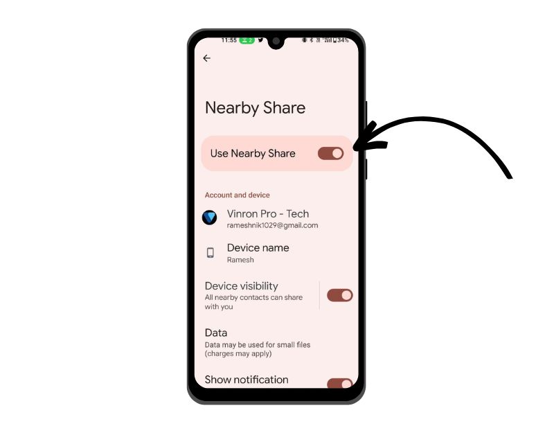 image showing nearby share settings on android smartphone