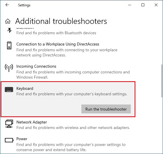 Run Troubleshooter for Keyboard settings