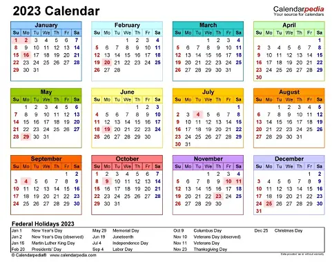 Calendário Pedia