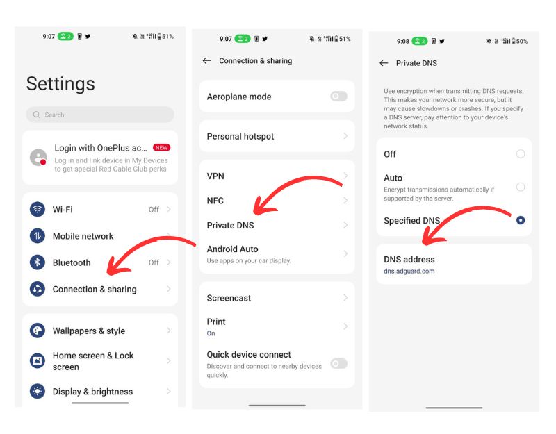 changing dns on android