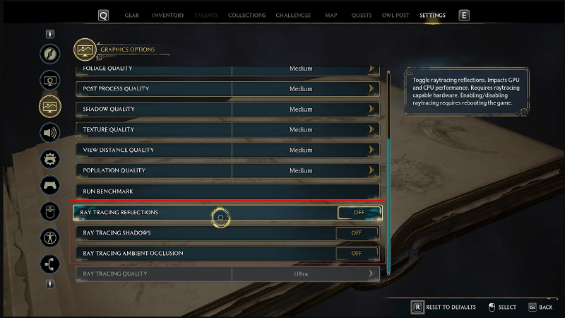 Hogwarts Legacy - Toggle off Ray Tracing Reflections