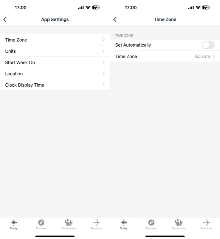 automatically set time zone option in fitbit app