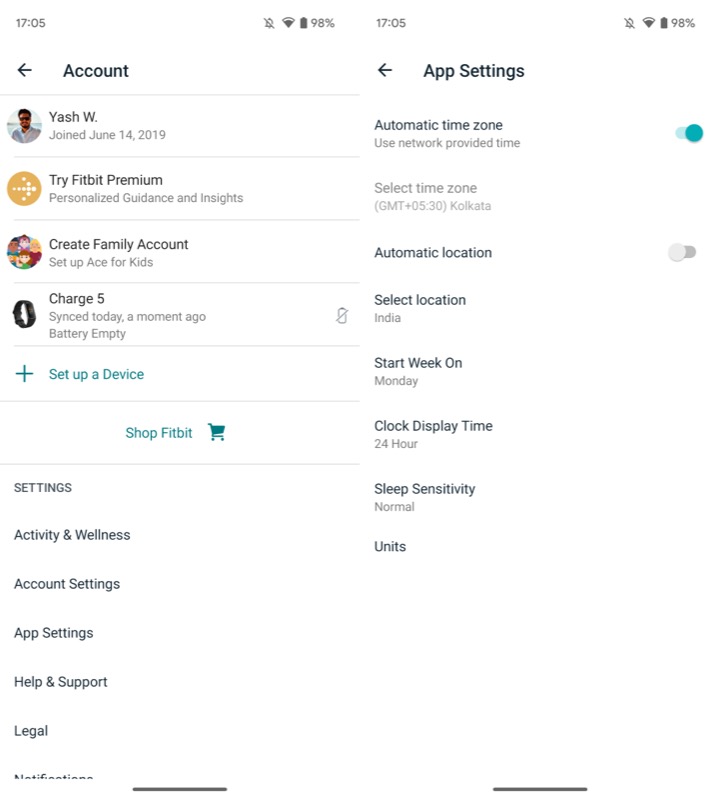 automatica time zone setting on fitbit for android