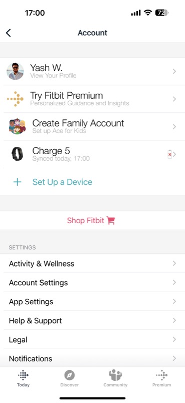 fitbit app settings