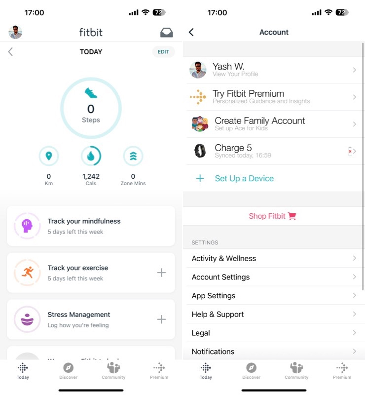 account settings on fitbit app for iphone 