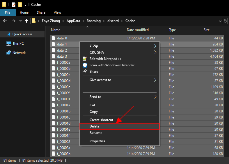 delete discord cache files