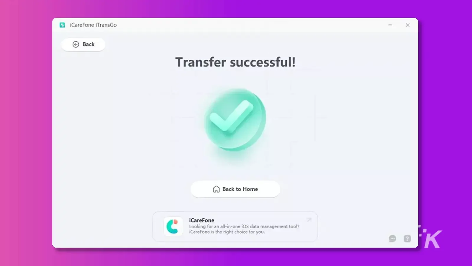 mentransfer layar sukses