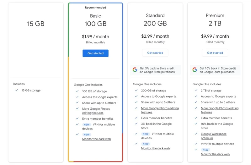 google one plans and pricing