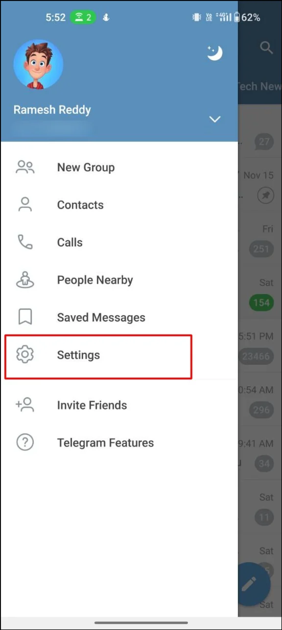 telegram settings