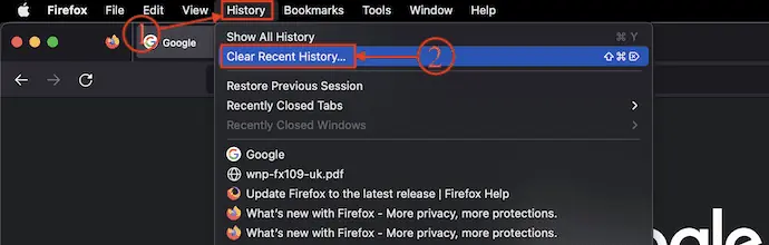 Очистить недавнюю историю в Firefox