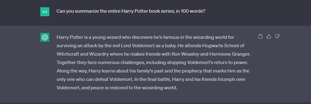 chatgpt testi: harry potter'ı özetleme