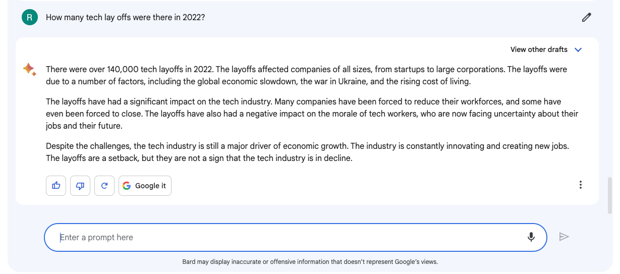 Prueba de Bard: despidos tecnológicos en 2022