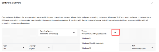 Software and Driver - Select Operating System