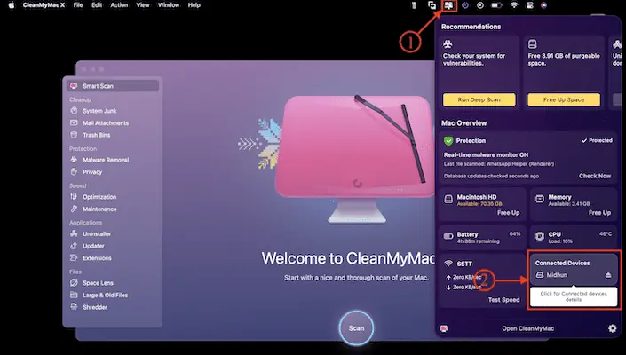 CleanMyMac-X의 연결된 장치