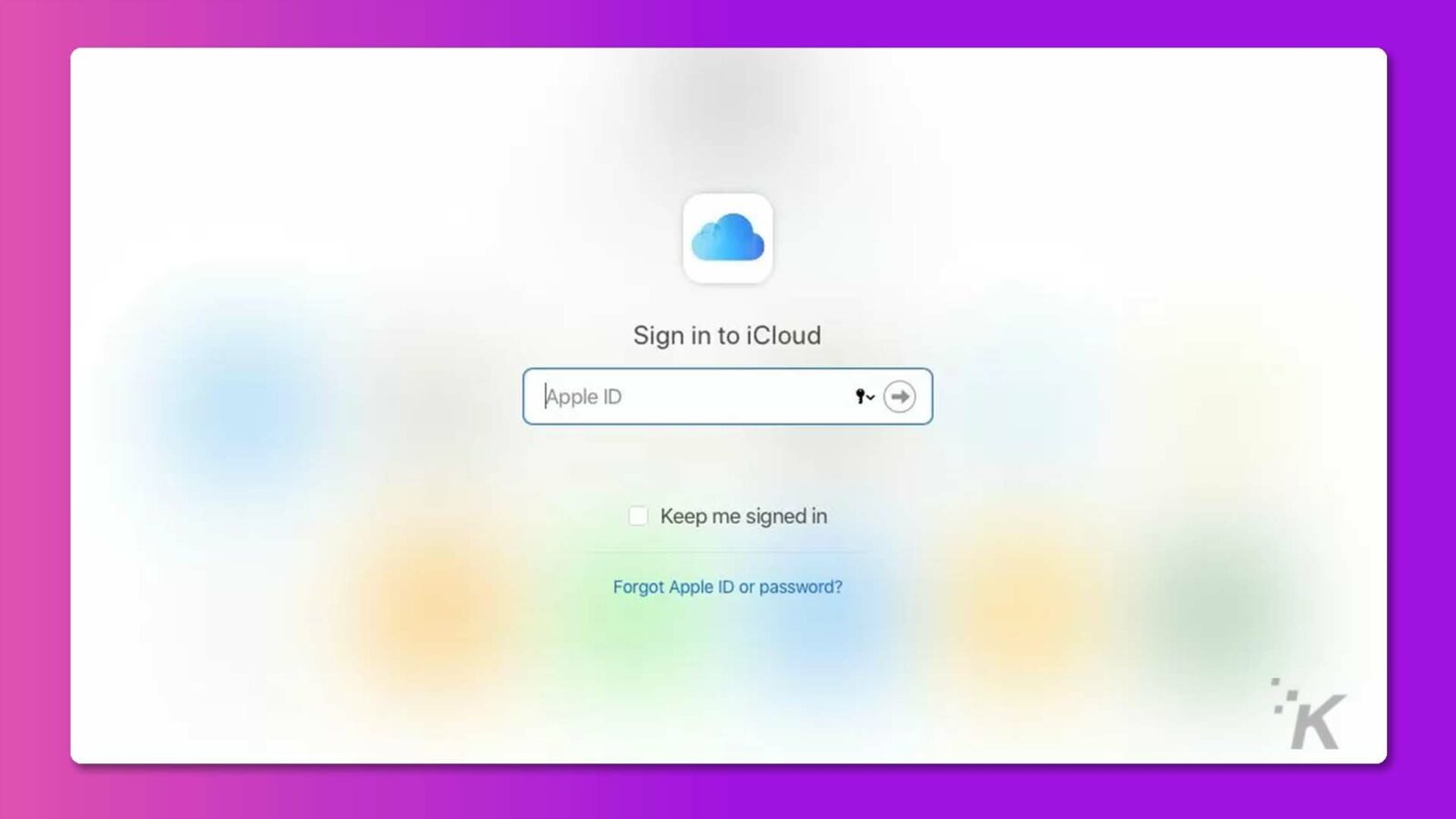 Tela de login do iCloud no computador Mac.