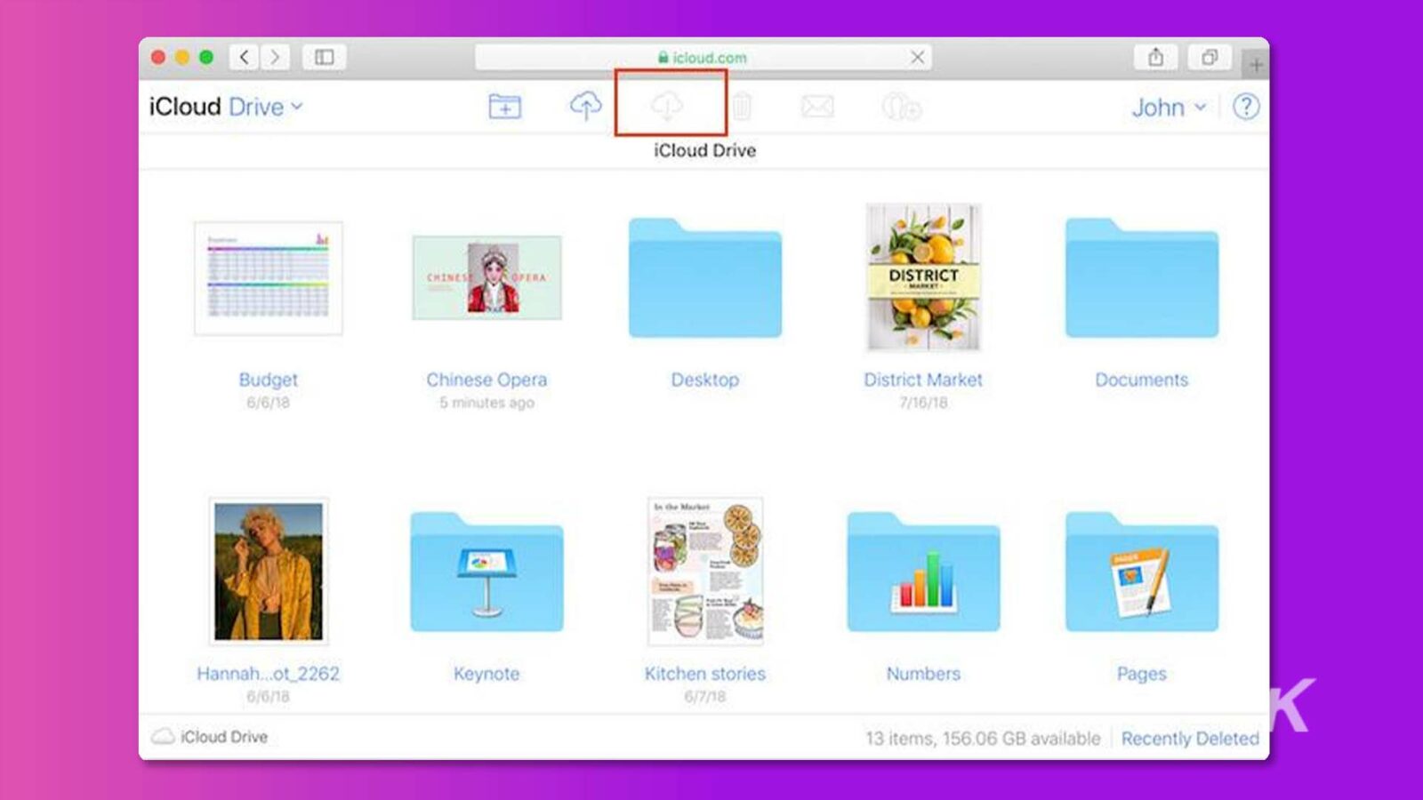 ไดรฟ์ iCloud ในพื้นหลังสีม่วง