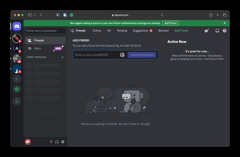 discord home screen