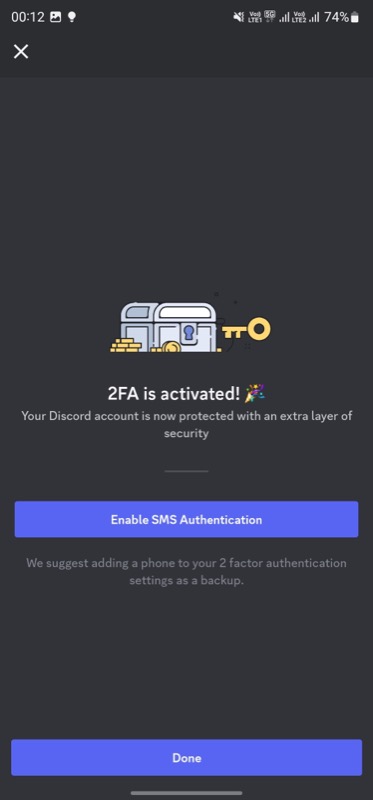 2fa activation confirmation screen