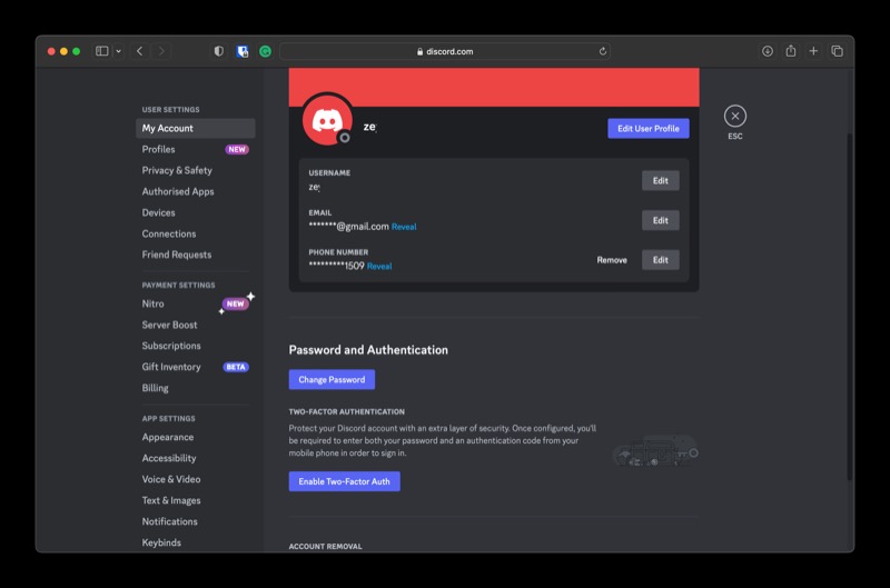 two-factor authentication option on discord