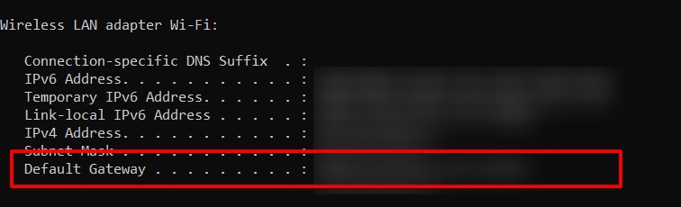 default gateway address on cmd