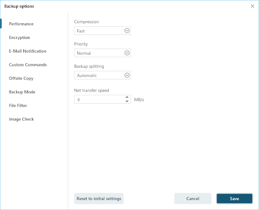 selecting Backup Options