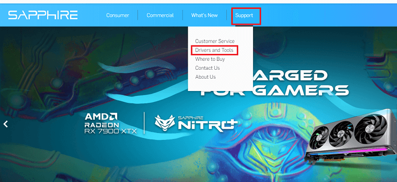 Sapphire Official Website - Click on Support and then Drivers and tools